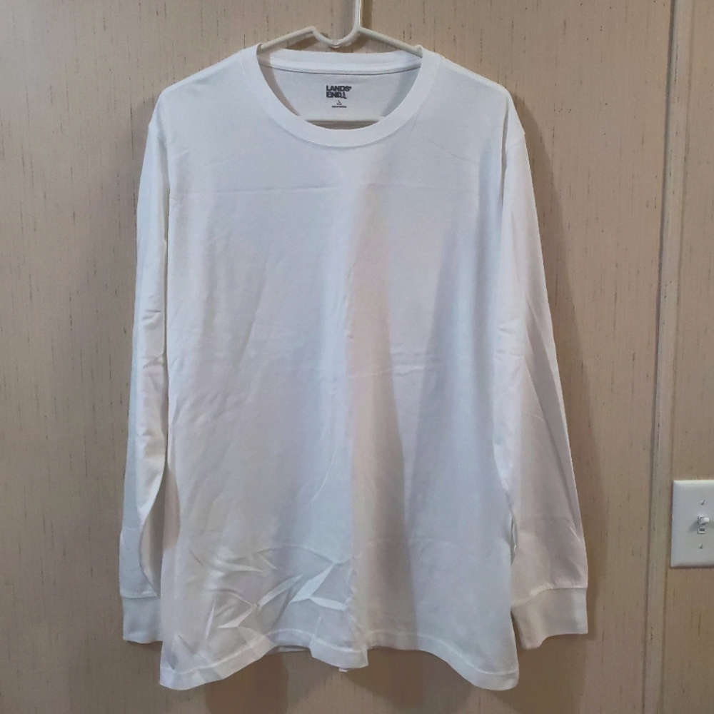 Land's End Men's Super-T Long Sleeve T-Shirt Cotton White Size Large NWOT